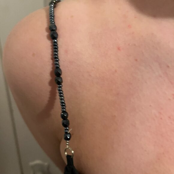 Black chiffon cocktail dress with beaded straps - Picture 5 of 12